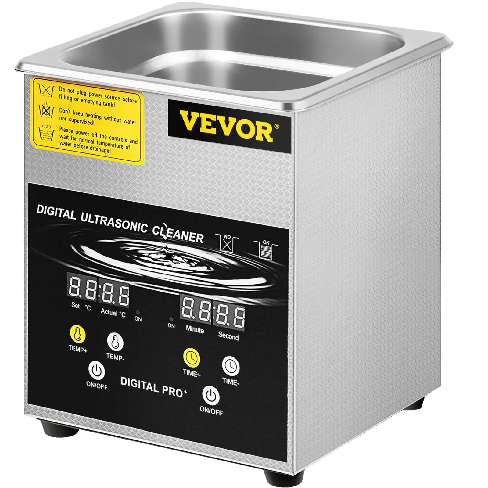 VEVOR 2 l uzlabots ultraskaņas tīrītājs (100 W sildītājs, 60 W ultraskaņa), profesionāls digitāls laboratorijas ultraskaņas detaļu tīrītājs ar sildīšanu un taimeri juvelierizstrādājumu, briļļu un detaļu tīrīšanai