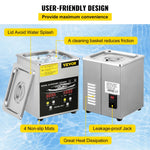 VEVOR 2 l uzlabots ultraskaņas tīrītājs (100 W sildītājs, 60 W ultraskaņa), profesionāls digitāls laboratorijas ultraskaņas detaļu tīrītājs ar sildīšanu un taimeri juvelierizstrādājumu, briļļu un detaļu tīrīšanai