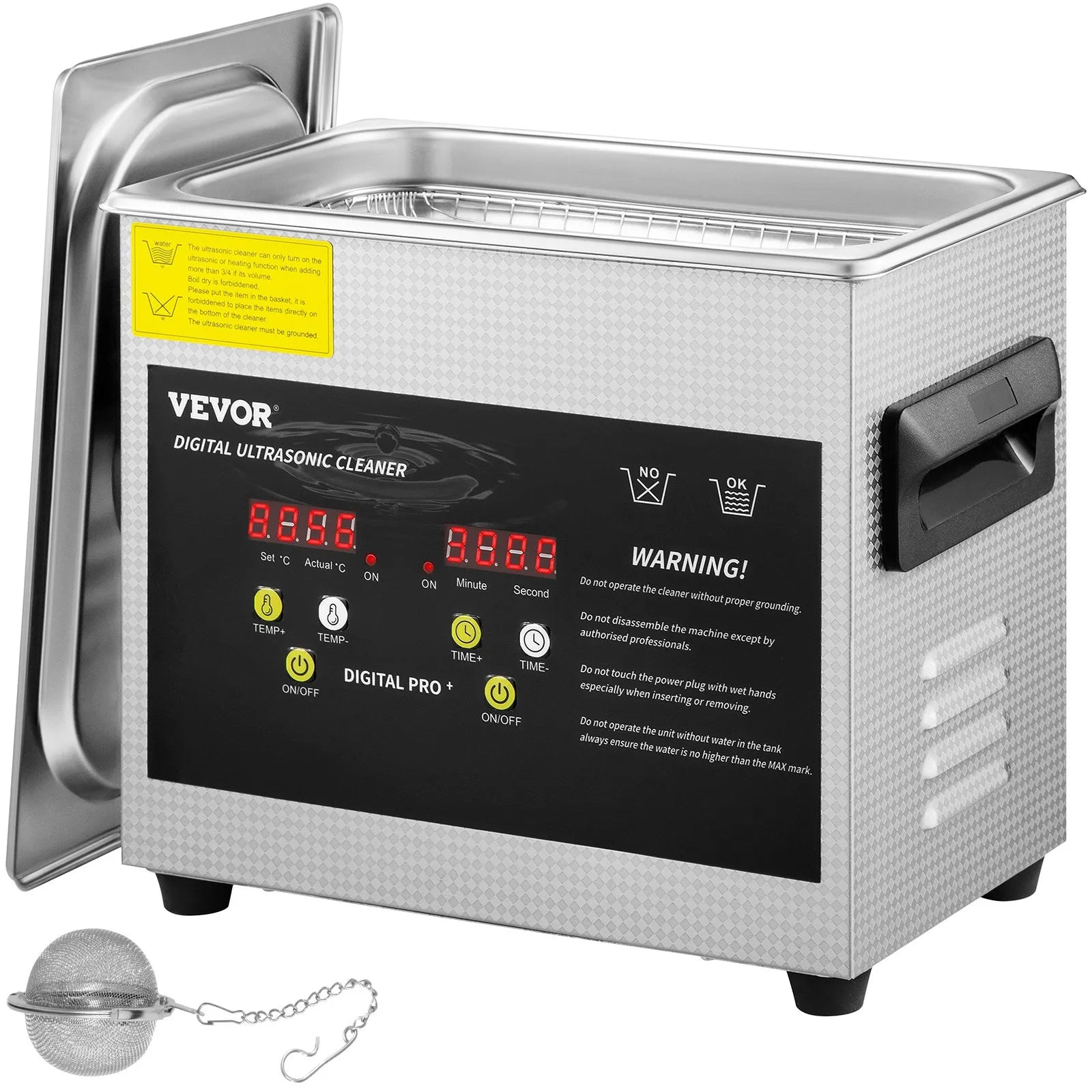 VEVOR 3 l uzlabots ultraskaņas tīrītājs (200 W sildīšana, 120 W ultraskaņa), profesionāla digitāla laboratorijas ultraskaņas detaļu tīrīšanas iekārta ar sildīšanu un taimeri juvelierizstrādājumu, briļļu un detaļu tīrīšanai