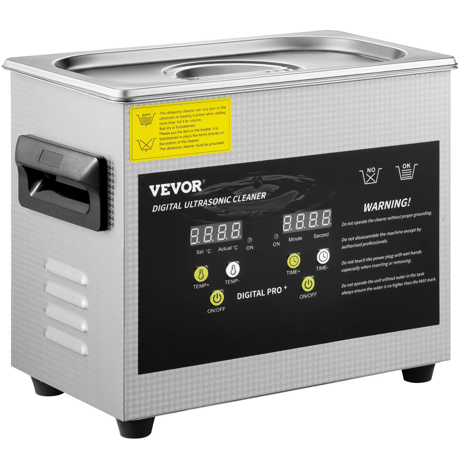 VEVOR 3 l uzlabots ultraskaņas tīrītājs (200 W sildīšana, 120 W ultraskaņa), profesionāla digitāla laboratorijas ultraskaņas detaļu tīrīšanas iekārta ar sildīšanu un taimeri juvelierizstrādājumu, briļļu un detaļu tīrīšanai