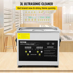 VEVOR 3 l uzlabots ultraskaņas tīrītājs (200 W sildīšana, 120 W ultraskaņa), profesionāla digitāla laboratorijas ultraskaņas detaļu tīrīšanas iekārta ar sildīšanu un taimeri juvelierizstrādājumu, briļļu un detaļu tīrīšanai