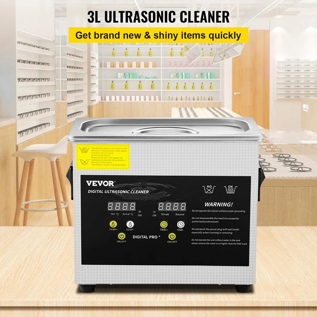 VEVOR 3 l uzlabots ultraskaņas tīrītājs (200 W sildīšana, 120 W ultraskaņa), profesionāla digitāla laboratorijas ultraskaņas detaļu tīrīšanas iekārta ar sildīšanu un taimeri juvelierizstrādājumu, briļļu un detaļu tīrīšanai