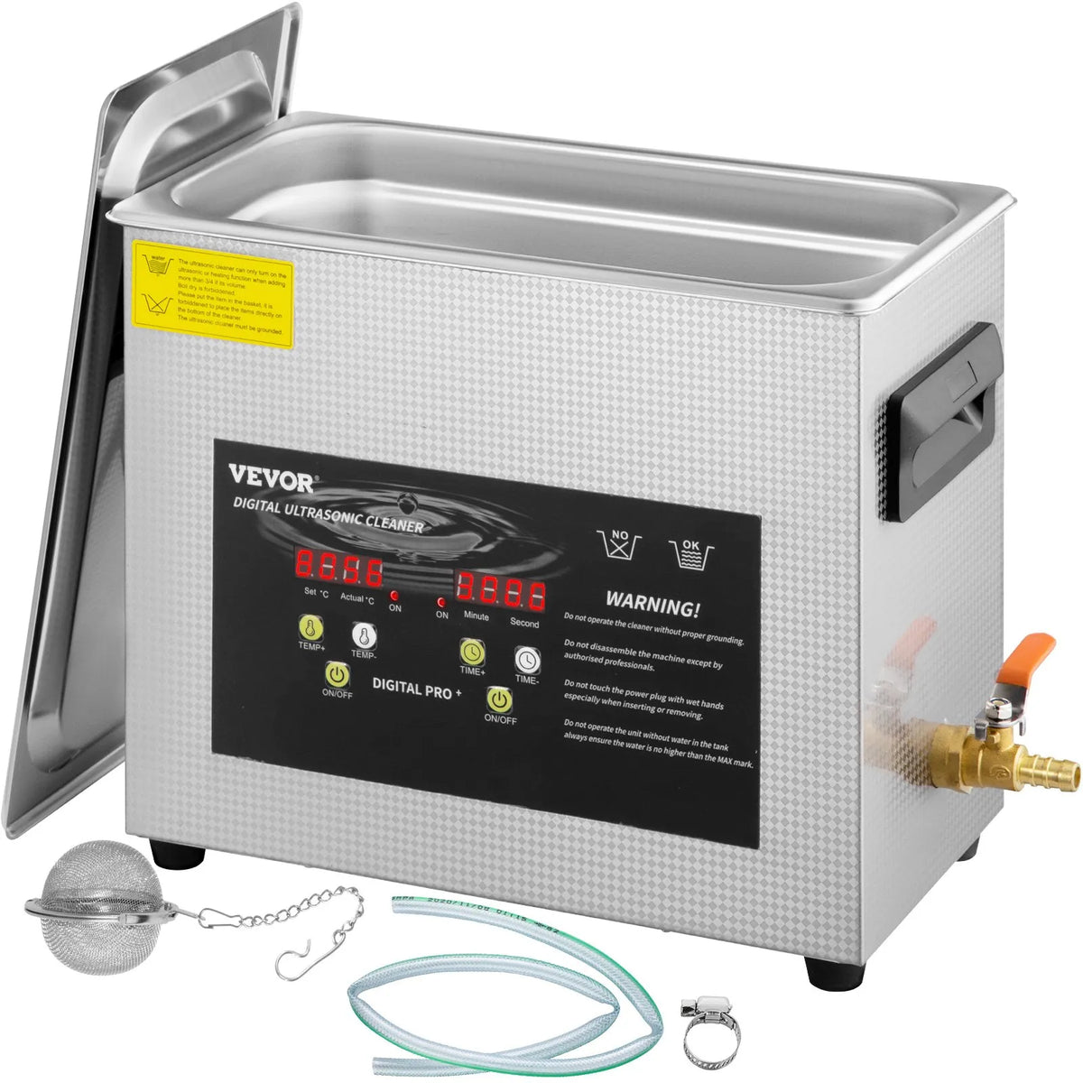 VEVOR 6 l uzlabots ultraskaņas tīrītājs (400 W sildītājs, 180 W ultraskaņa) Profesionāls digitālais laboratorijas ultraskaņas detaļu tīrītājs ar sildīšanas funkciju un taimeri juvelierizstrādājumu, briļļu un instrumentu tīrīšanai.