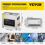VEVOR 6 l uzlabots ultraskaņas tīrītājs (400 W sildītājs, 180 W ultraskaņa) Profesionāls digitālais laboratorijas ultraskaņas detaļu tīrītājs ar sildīšanas funkciju un taimeri juvelierizstrādājumu, briļļu un instrumentu tīrīšanai.