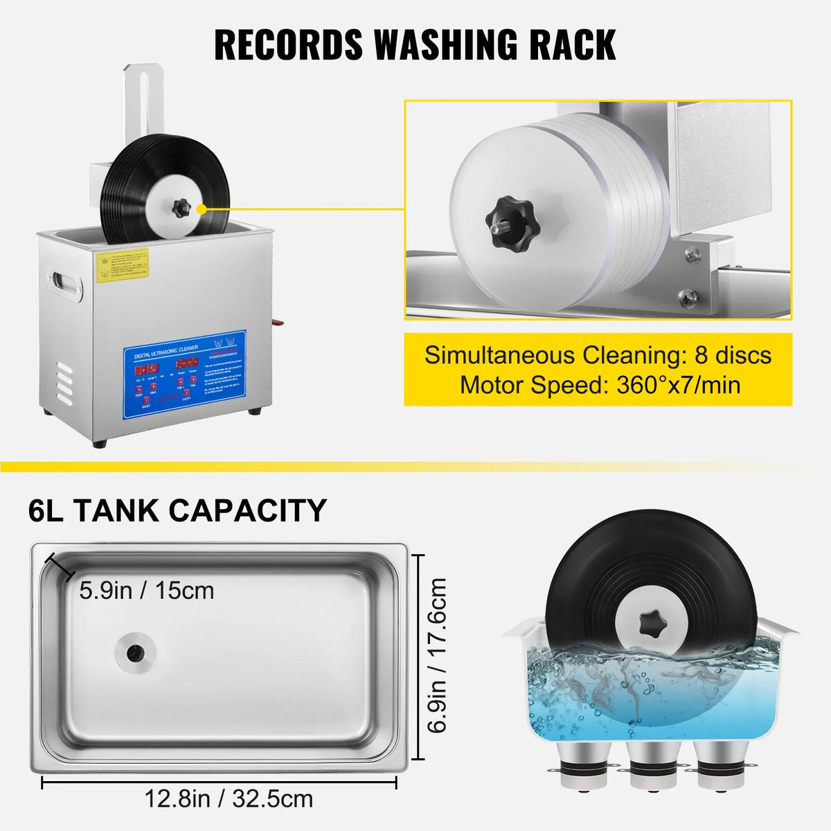 VEVOR 6-liter ultrasonic cleaning machine, complete with a drying rack