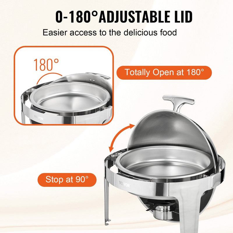 VEVOR Roll Top Chafing Dish komplekts, 2 x 6 l, nerūsējošais tērauds, ar 2 pilna izmēra pannām un degvielas turētāju