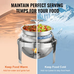 VEVOR Roll Top Chafing Dish komplekts, 2 x 6 l, nerūsējošais tērauds, ar 2 pilna izmēra pannām un degvielas turētāju