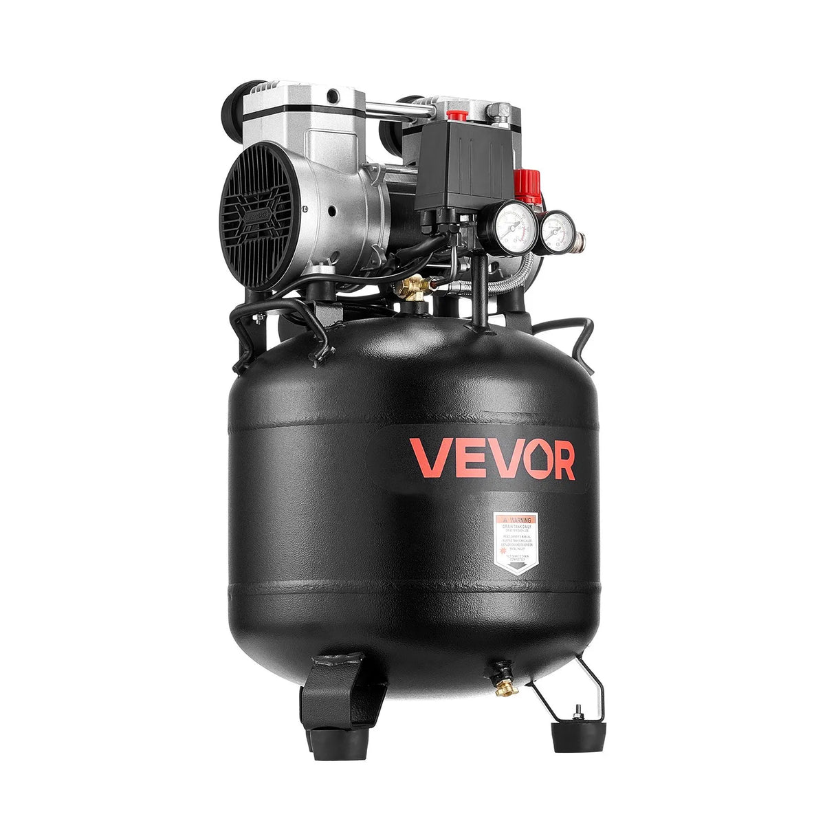 VEVOR 30 l gaisa kompresors, 1,5 kW, 113 l/min pie 6,2 bar, maks. spiediens 10 bar, bez eļļas, paredzēts auto remontam, riepu piepumpēšanai, krāsošanai un koka darbu naglošanai