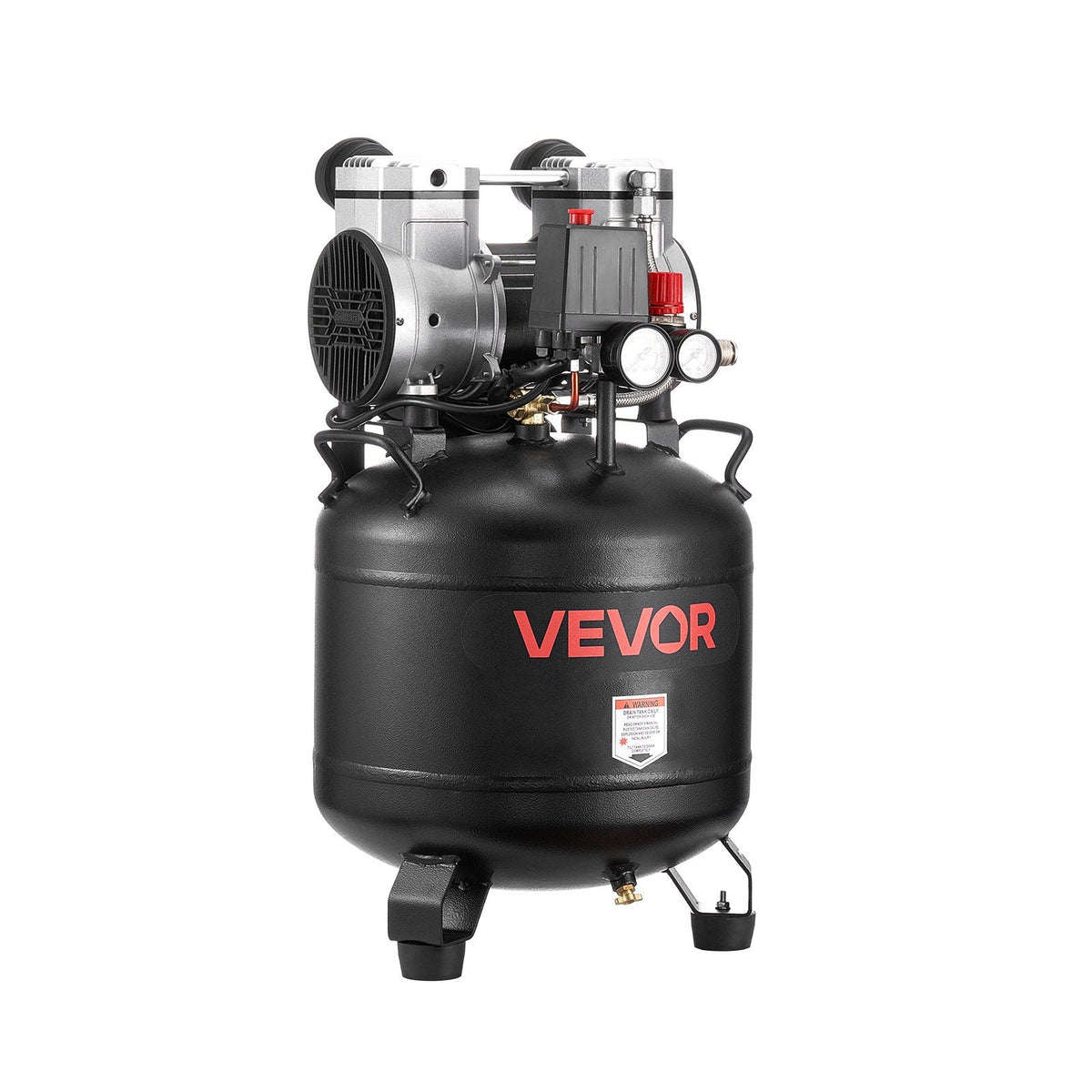VEVOR 30 l gaisa kompresors, 1,5 kW, 113 l/min pie 6,2 bar, maks. spiediens 10 bar, bez eļļas, paredzēts auto remontam, riepu piepumpēšanai, krāsošanai un koka darbu naglošanai
