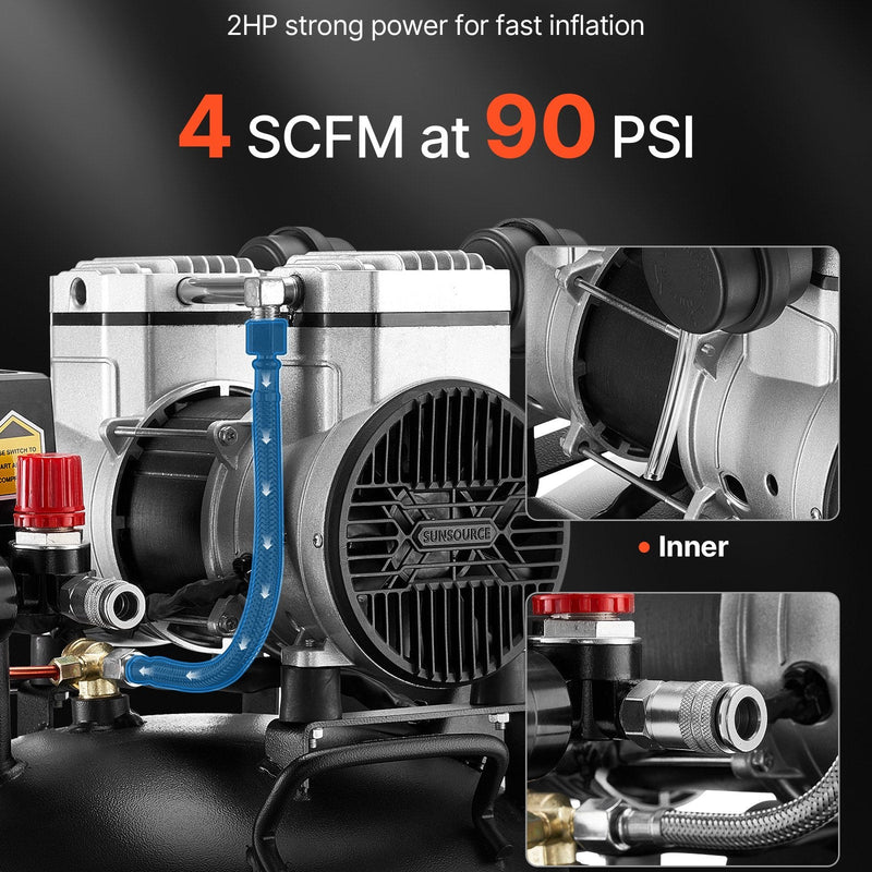 VEVOR 30 l gaisa kompresors, 1,5 kW, 113 l/min pie 6,2 bar, maks. spiediens 10 bar, bez eļļas, paredzēts auto remontam, riepu piepumpēšanai, krāsošanai un koka darbu naglošanai