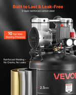 VEVOR 30 l gaisa kompresors, 1,5 kW, 113 l/min pie 6,2 bar, maks. spiediens 10 bar, bez eļļas, paredzēts auto remontam, riepu piepumpēšanai, krāsošanai un koka darbu naglošanai