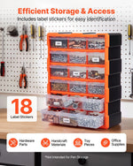 VEVOR 18 atvilktņu sīko detaļu organizators, plastmasas uzglabāšanas skapis, sakraujams un stiprināms pie sienas, garāžai, darbnīcai, skrūvēm, instrumentiem, pērlītēm un konstruktoriem