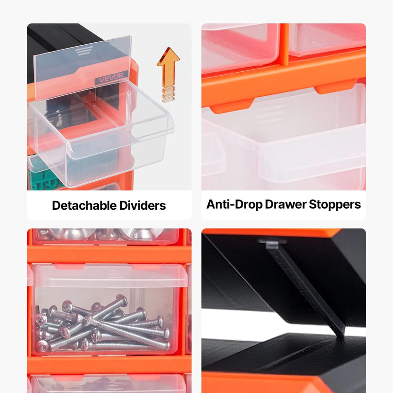 VEVOR 18 atvilktņu sīko detaļu organizators, plastmasas uzglabāšanas skapis, sakraujams un stiprināms pie sienas, garāžai, darbnīcai, skrūvēm, instrumentiem, pērlītēm un konstruktoriem