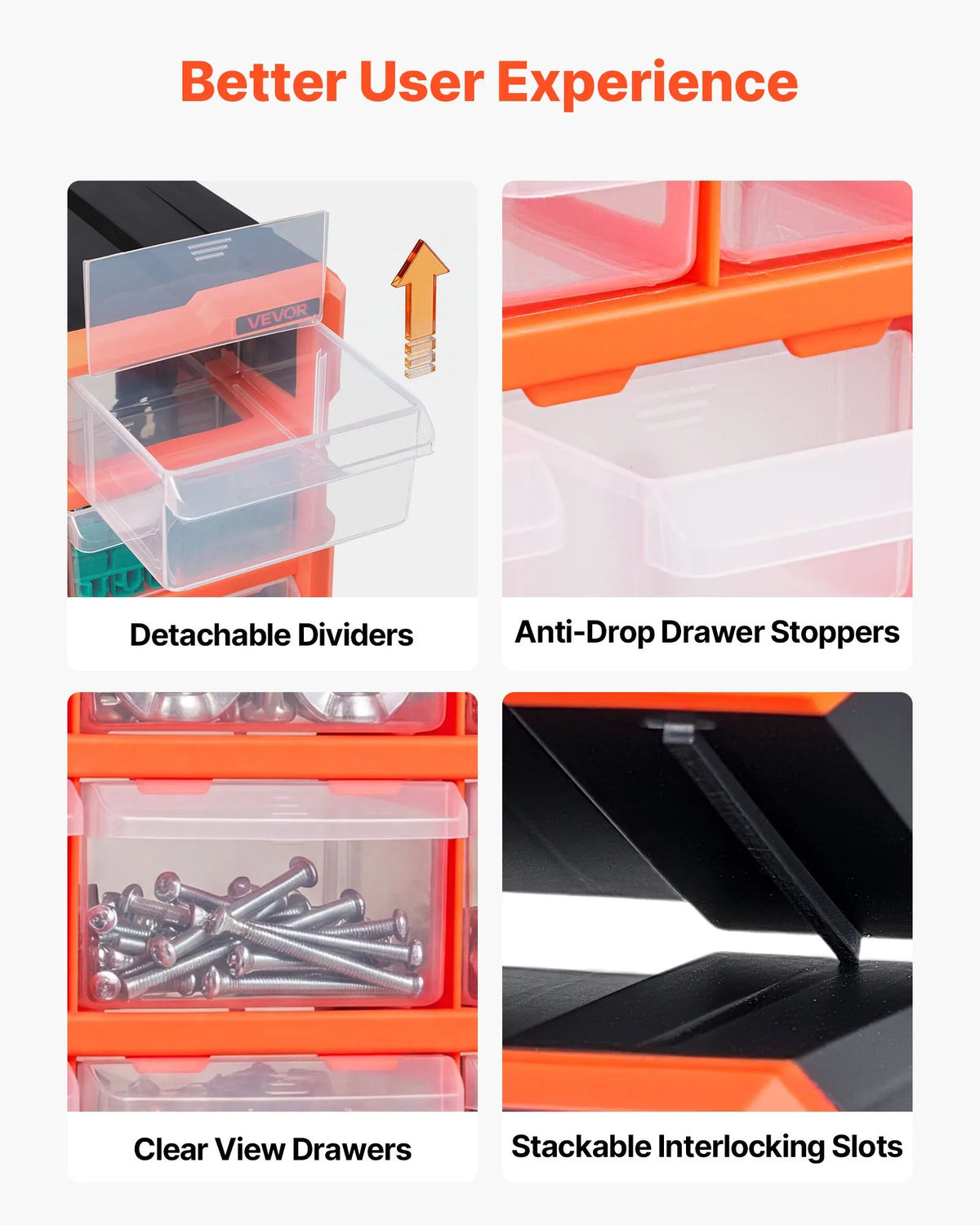 VEVOR 18 atvilktņu sīko detaļu organizators, plastmasas uzglabāšanas skapis, sakraujams un stiprināms pie sienas, garāžai, darbnīcai, skrūvēm, instrumentiem, pērlītēm un konstruktoriem