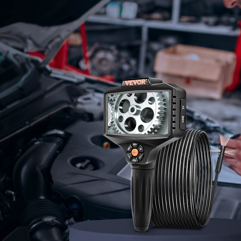 VEVOR trīs lēcu inspekcijas kamera ar apgaismojumu, 12,7 cm IPS ekrānu industriālais endoskops, 8X tuvinājums, 1080P HD Izšķirtspēja, 10 LED gaismas, 5,03 m kabelis