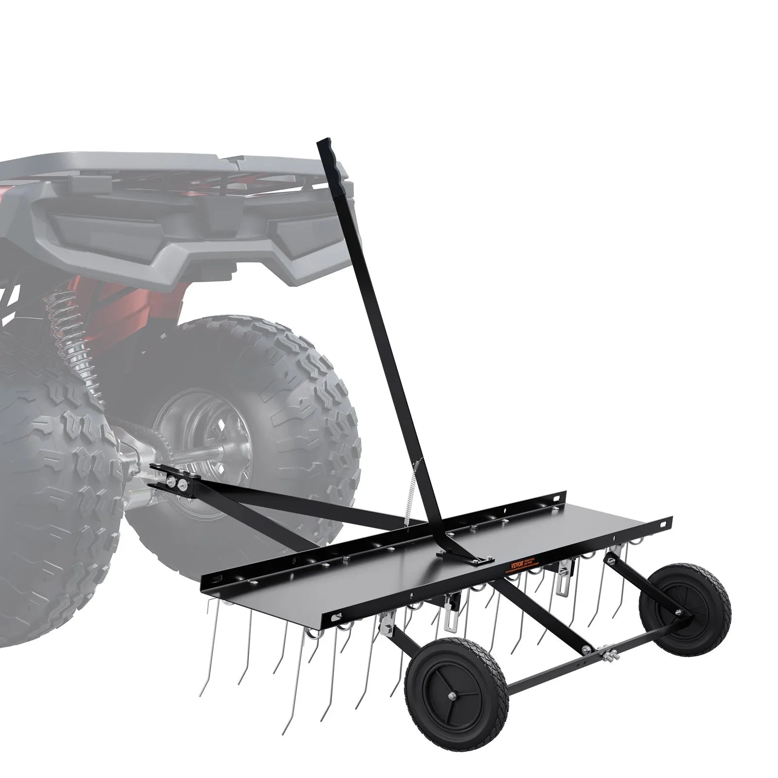 VEVOR piekabināms zāliena skarifikators, 122 cm darba platums, ar 24 atsperu tērauda zariem, zāliena skarifikatora grābeklis ATV vai zāliena pļāvējam, piekabināms zāliena grābeklis ar pacelšanas rokturi dārzam, saimniecībai un zālienam