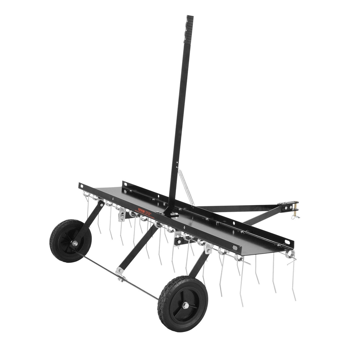 VEVOR piekabināms zāliena skarifikators, 122 cm darba platums, ar 24 atsperu tērauda zariem, zāliena skarifikatora grābeklis ATV vai zāliena pļāvējam, piekabināms zāliena grābeklis ar pacelšanas rokturi dārzam, saimniecībai un zālienam