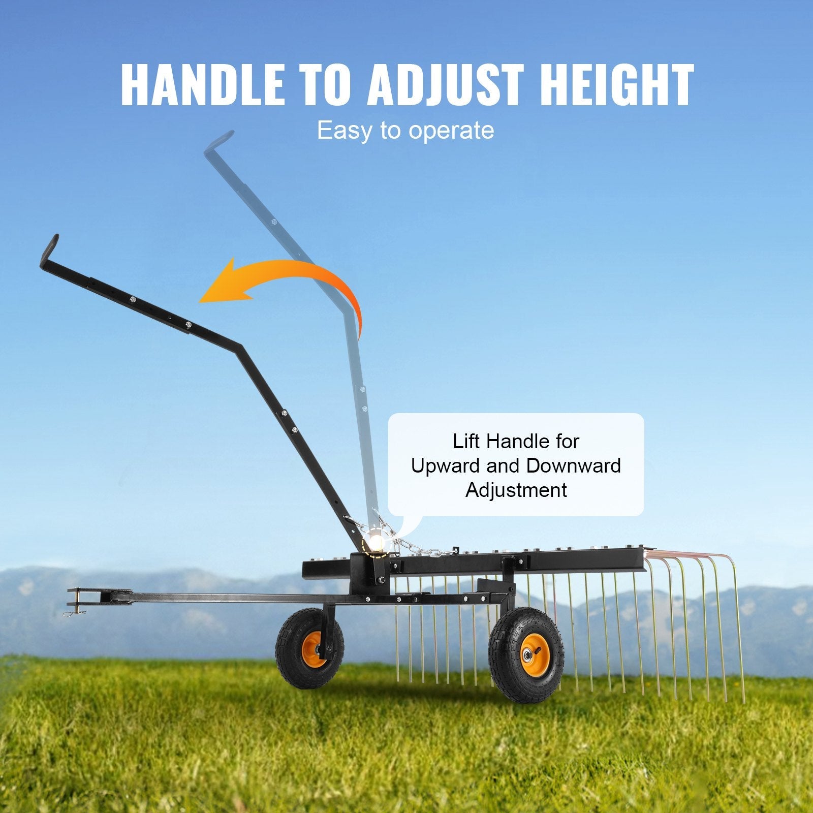 VEVOR piekabināms zāles iztīrītājs, 152 cm zāles iztīrītāja grābeklis ATV vai zāles pļāvējam, 24 dakšas