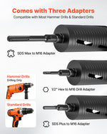 VEVOR dimanta kroņurbis sausajai urbšanai, diametrs 102 mm, urbšanas dziļums 241 mm, M16 iekšējā vītne, komplektā 3 adapteri, centrurbis un sešstūra atslēga dzelzsbetonam, ķieģeļiem un mūrim