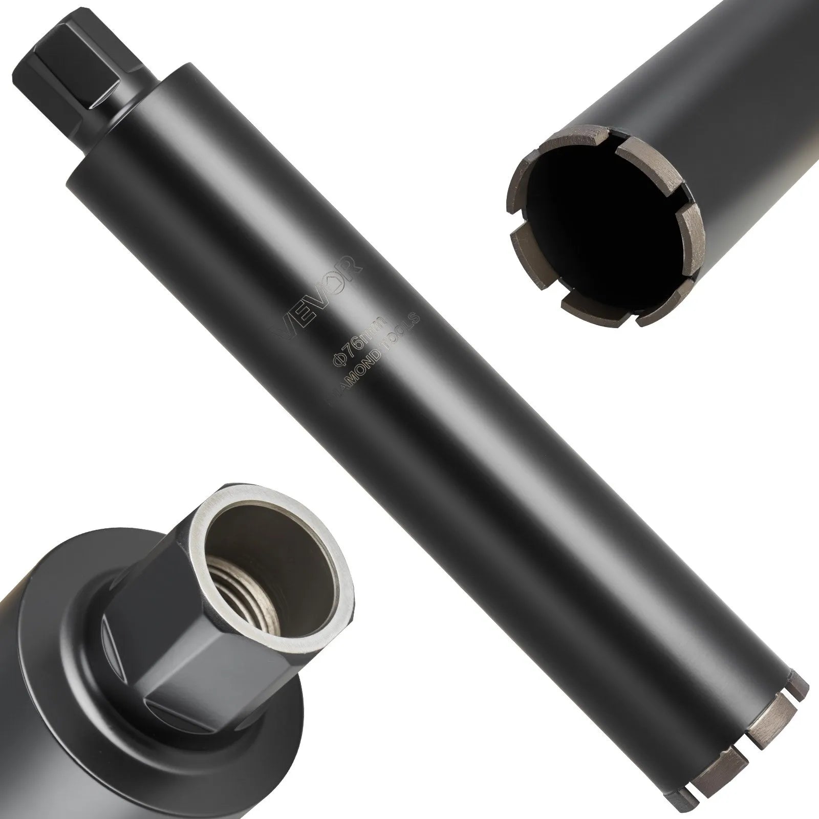 VEVOR dimanta kroņurbis mitrajai urbšanai, diametrs 76 mm, urbšanas dziļums 356 mm, 1-1/4″-7 iekšējā vītne, augstas precizitātes metinājums dzelzsbetonam, ķieģeļiem un mūrim