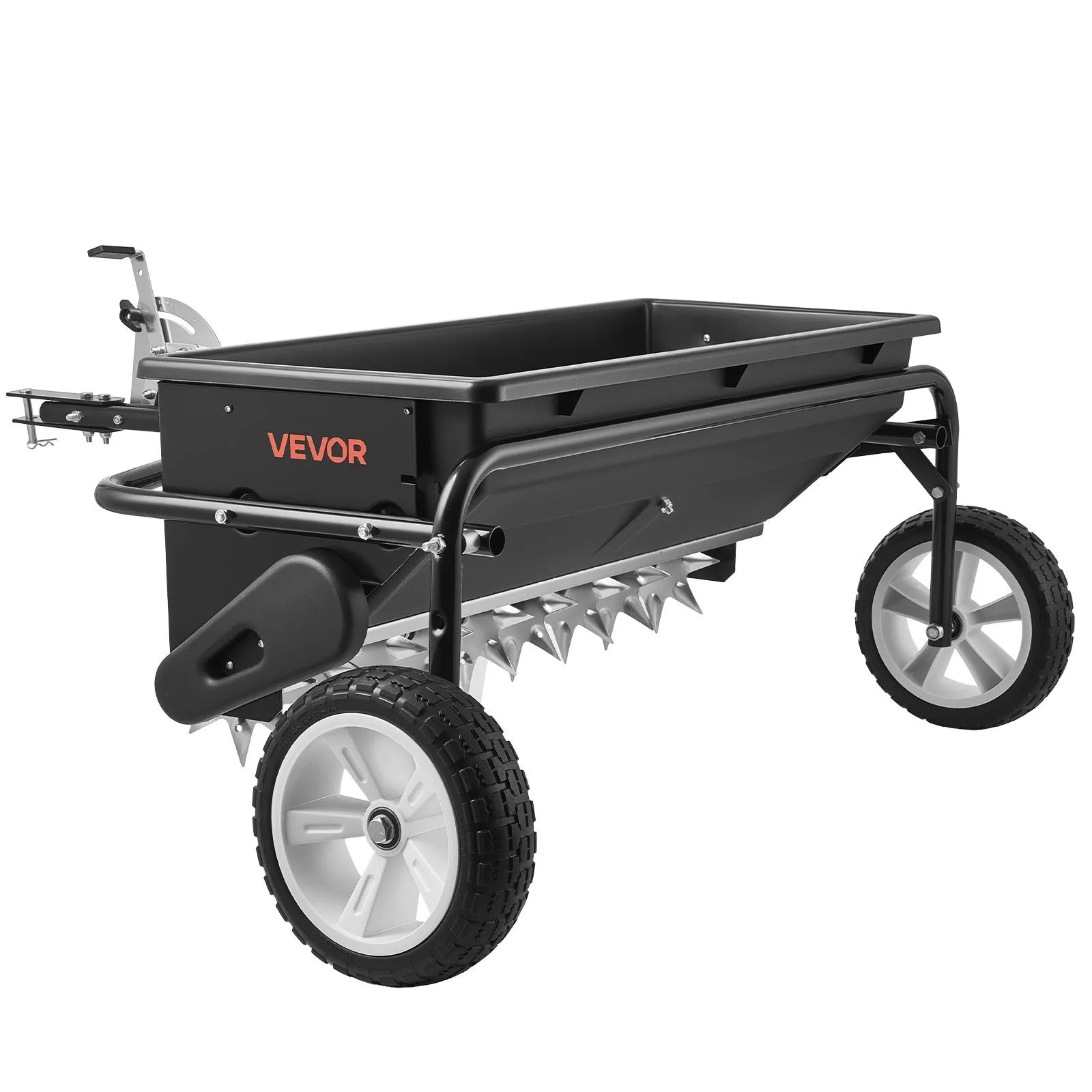 VEVOR velkamais zāliena kaisītājs ar aerācijas tapām, izkliedes platums 0,81 m, universāla sakabe, zāliena sējmašīna un augsnes aerators ar 45,36 kg ietilpību un 254 mm riepām ATV un UTV transportam