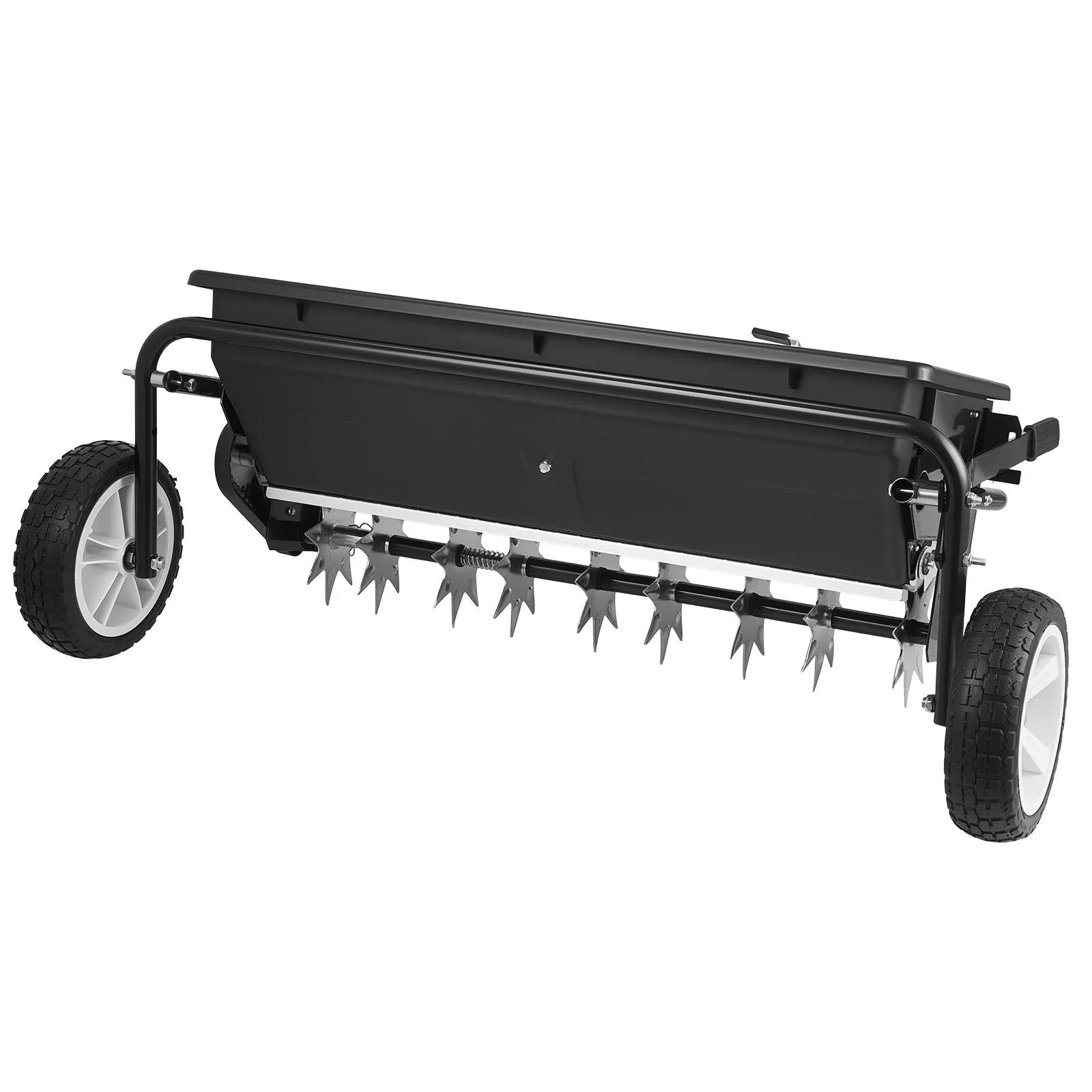 VEVOR velkamais zāliena kaisītājs ar aerācijas tapām, izkliedes platums 0,81 m, universāla sakabe, zāliena sējmašīna un augsnes aerators ar 45,36 kg ietilpību un 254 mm riepām ATV un UTV transportam