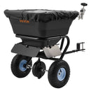 VEVOR piekabē velkams zāliena sējējs, sadales platums 3 m, dārza un zāliena sējējs ar universālu piekabes āķi, 38,6 kg ietilpība un 25 cm visurgājēja riepas, sēklu un mēslojuma sadales sējējs ATV un UTV