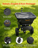 VEVOR piekabē velkams zāliena sējējs, sadales platums 3 m, dārza un zāliena sējējs ar universālu piekabes āķi, 38,6 kg ietilpība un 25 cm visurgājēja riepas, sēklu un mēslojuma sadales sējējs ATV un UTV
