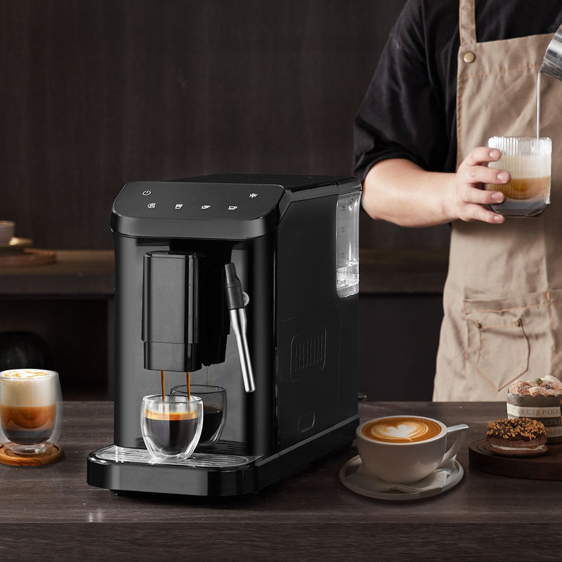 VEVOR automātiskais espresso kafijas automāts, 20 bāru spiediens, ar tvaika sprauslu un 15 malšanas līmeņiem
