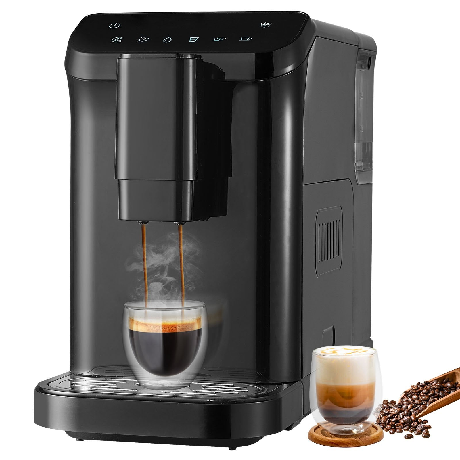 VEVOR automātiskā espresso mašīna 15Bar ar iebūvētām dzirnaviņām un 15 malšanas līmeņiem