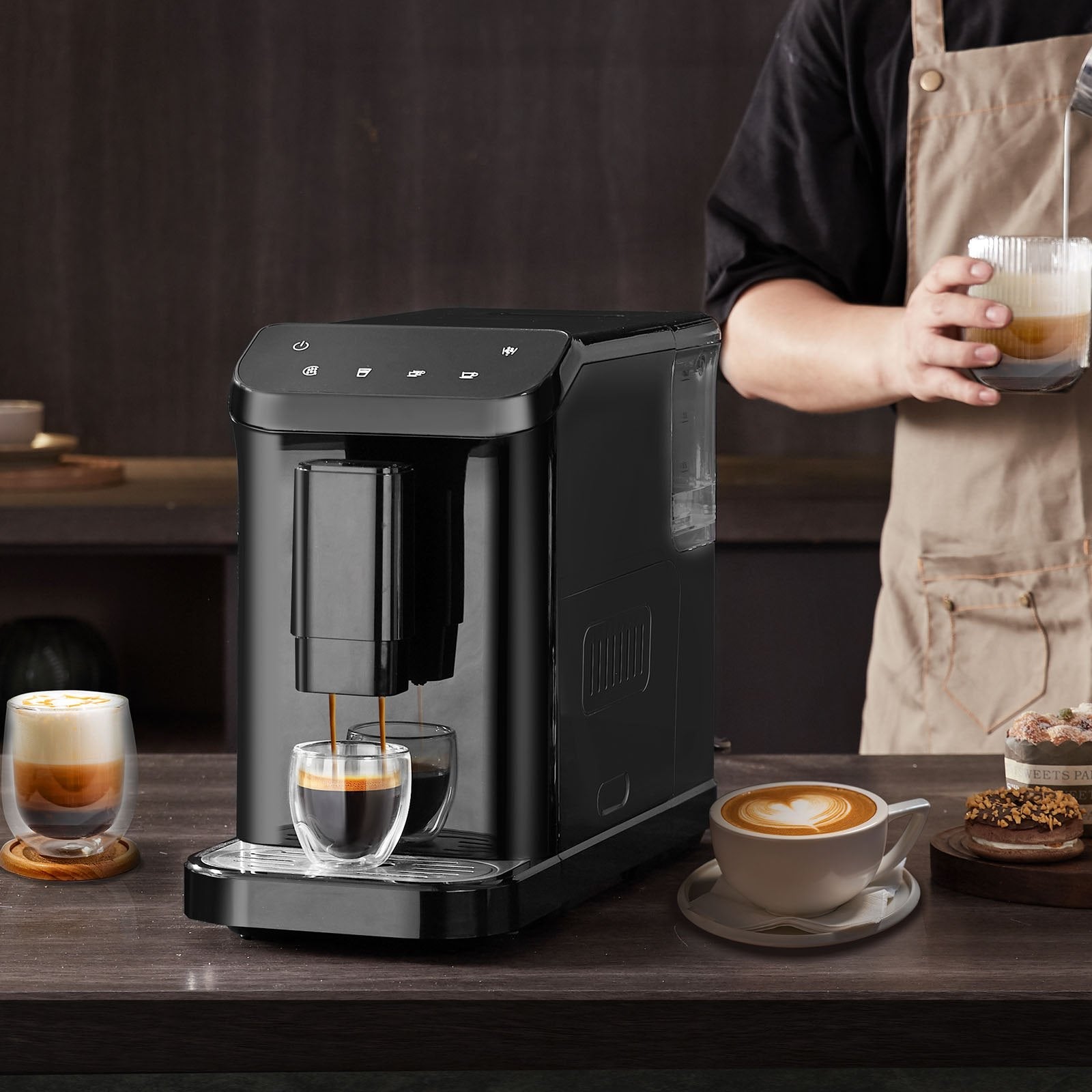 VEVOR automātiskā espresso mašīna 15Bar ar iebūvētām dzirnaviņām un 15 malšanas līmeņiem