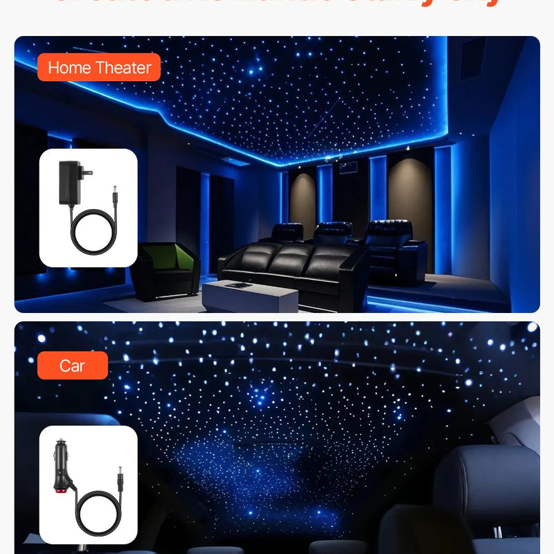 Starlight griestu apgaismojuma komplekts, 450 gab., 0,75 mm, 3 m, 16 W, ar Bluetooth, tālvadību, skaņas aktivizāciju, RGBW