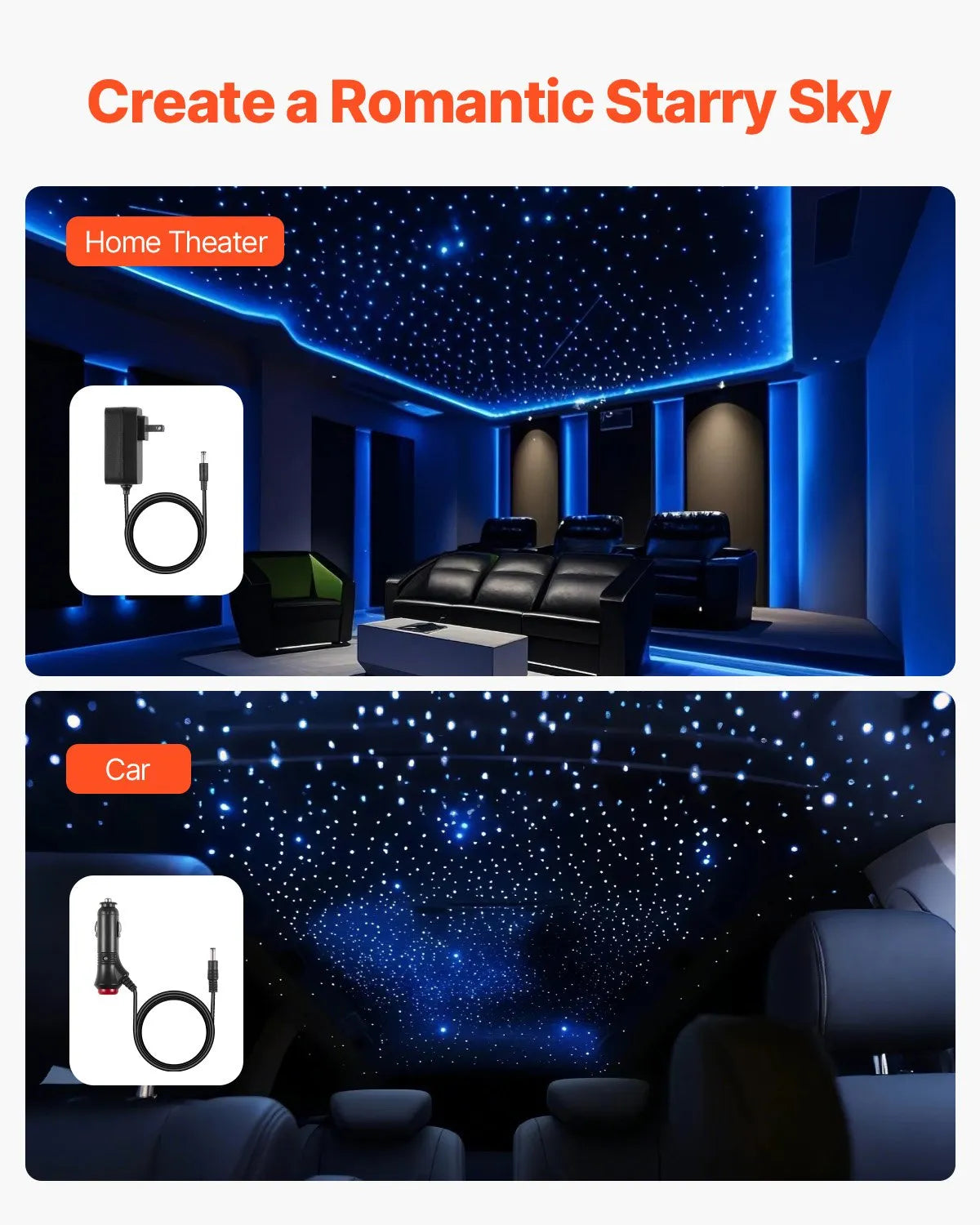Комплект потолочных светильников Starlight, 450 шт, 0,75 мм, 3 м, 16 Вт, с Bluetooth, пульт ДУ, звуковая активация, RGBW