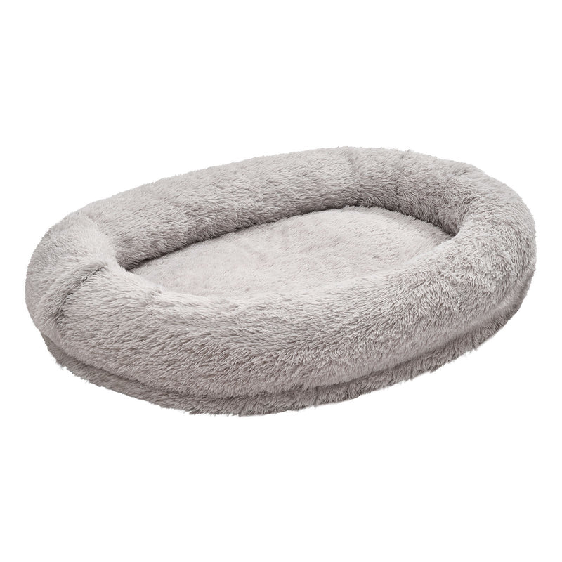 VEVOR cilvēka izmēra suņu gulta, 1320 × 860 × 240 mm ortopēdisks memory foam matracis, cilvēka izmēra gulta suņiem ar sānu kabatu, rokturi un rāvējslēdzēju, noņemama un mazgājama mašīnā, pelēkā krāsā.