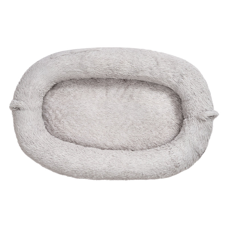 VEVOR cilvēka izmēra suņu gulta, 1320 × 860 × 240 mm ortopēdisks memory foam matracis, cilvēka izmēra gulta suņiem ar sānu kabatu, rokturi un rāvējslēdzēju, noņemama un mazgājama mašīnā, pelēkā krāsā.