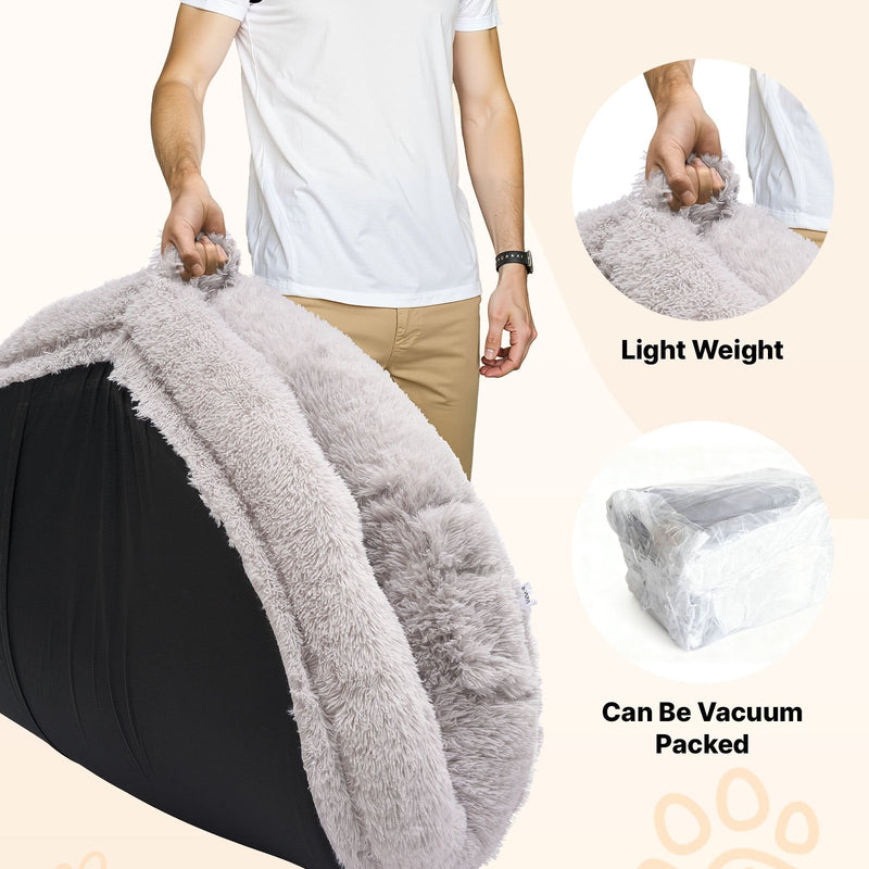 VEVOR cilvēka izmēra suņu gulta, 171 × 100 × 24 cm ortopēdisks memory foam matracis, cilvēka izmēra gulta suņiem ar sānu kabatu, rokturi un rāvējslēdzēju, noņemamu un mazgājamu mašīnā, pelēkā krāsā.