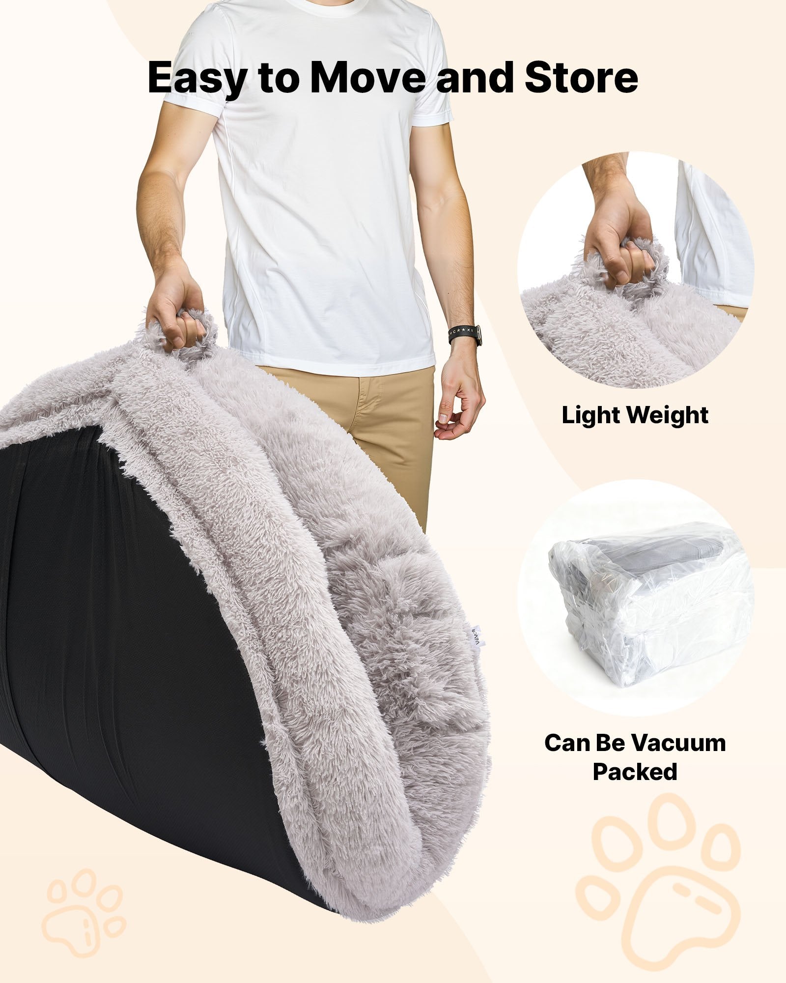 VEVOR cilvēka izmēra suņu gulta, 171 × 100 × 24 cm ortopēdisks memory foam matracis, cilvēka izmēra gulta suņiem ar sānu kabatu, rokturi un rāvējslēdzēju, noņemamu un mazgājamu mašīnā, pelēkā krāsā.