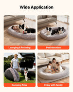 VEVOR cilvēka izmēra suņu gulta, 171 × 100 × 24 cm ortopēdisks memory foam matracis, cilvēka izmēra gulta suņiem ar sānu kabatu, rokturi un rāvējslēdzēju, noņemamu un mazgājamu mašīnā, pelēkā krāsā.