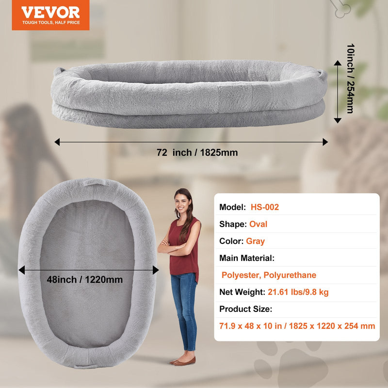 VEVOR cilvēka izmēra suņu gulta 183 × 122 × 25 cm, mazgājama ar mākslīgās truša vilnas pārvalku