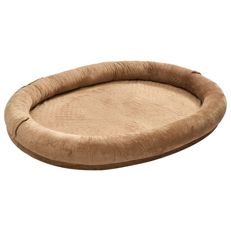 VEVOR cilvēka izmēra suņu gulta, 1770 × 1230 × 240 mm ortopēdisks memory foam matracis, cilvēka izmēra gulta suņiem ar sānu kabatu, rokturi un rāvējslēdzēju, noņemama un mazgājama mašīnā, brūnā krāsā.