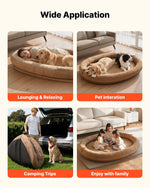 VEVOR cilvēka izmēra suņu gulta, 1770 × 1230 × 240 mm ortopēdisks memory foam matracis, cilvēka izmēra gulta suņiem ar sānu kabatu, rokturi un rāvējslēdzēju, noņemama un mazgājama mašīnā, brūnā krāsā.