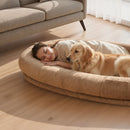 VEVOR cilvēka izmēra suņu gulta, 1770 × 1230 × 240 mm ortopēdisks memory foam matracis, cilvēka izmēra gulta suņiem ar sānu kabatu, rokturi un rāvējslēdzēju, noņemama un mazgājama mašīnā, brūnā krāsā.