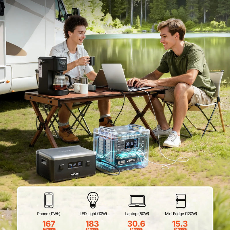 VEVOR papildu akumulators portatīvajai elektrostacijai, 2160 Wh LiFePO4 paplašināšanas akumulators ar 3 izejas pieslēgvietām lietošanai mājās, kempingā, ceļojumos un ārkārtas situācijās