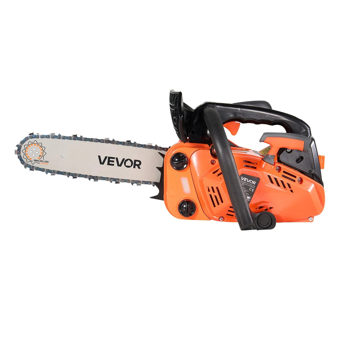VEVOR 25 cm³ benzīna motorzāģis ar 305 mm sliedi, 0,75 kW jauda, neslīdošs rokturis, divas tvertnes, koksnes griešanai, koku apzāģēšanai un teritorijas attīrīšanai