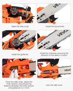 VEVOR 25 cm³ benzīna motorzāģis ar 305 mm sliedi, 0,75 kW jauda, neslīdošs rokturis, divas tvertnes, koksnes griešanai, koku apzāģēšanai un teritorijas attīrīšanai