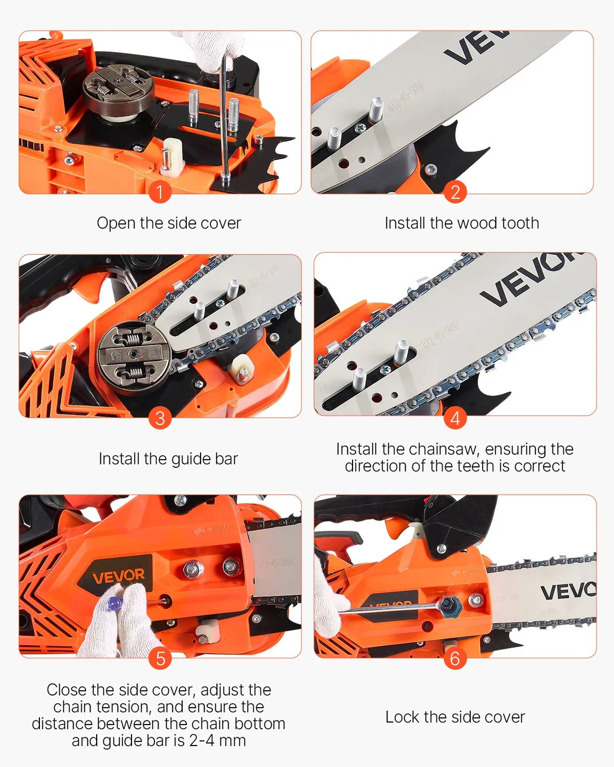 VEVOR 25 cm³ benzīna motorzāģis ar 305 mm sliedi, 0,75 kW jauda, neslīdošs rokturis, divas tvertnes, koksnes griešanai, koku apzāģēšanai un teritorijas attīrīšanai