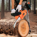 VEVOR 25 cm³ benzīna motorzāģis ar 305 mm sliedi, 0,75 kW jauda, neslīdošs rokturis, divas tvertnes, koksnes griešanai, koku apzāģēšanai un teritorijas attīrīšanai