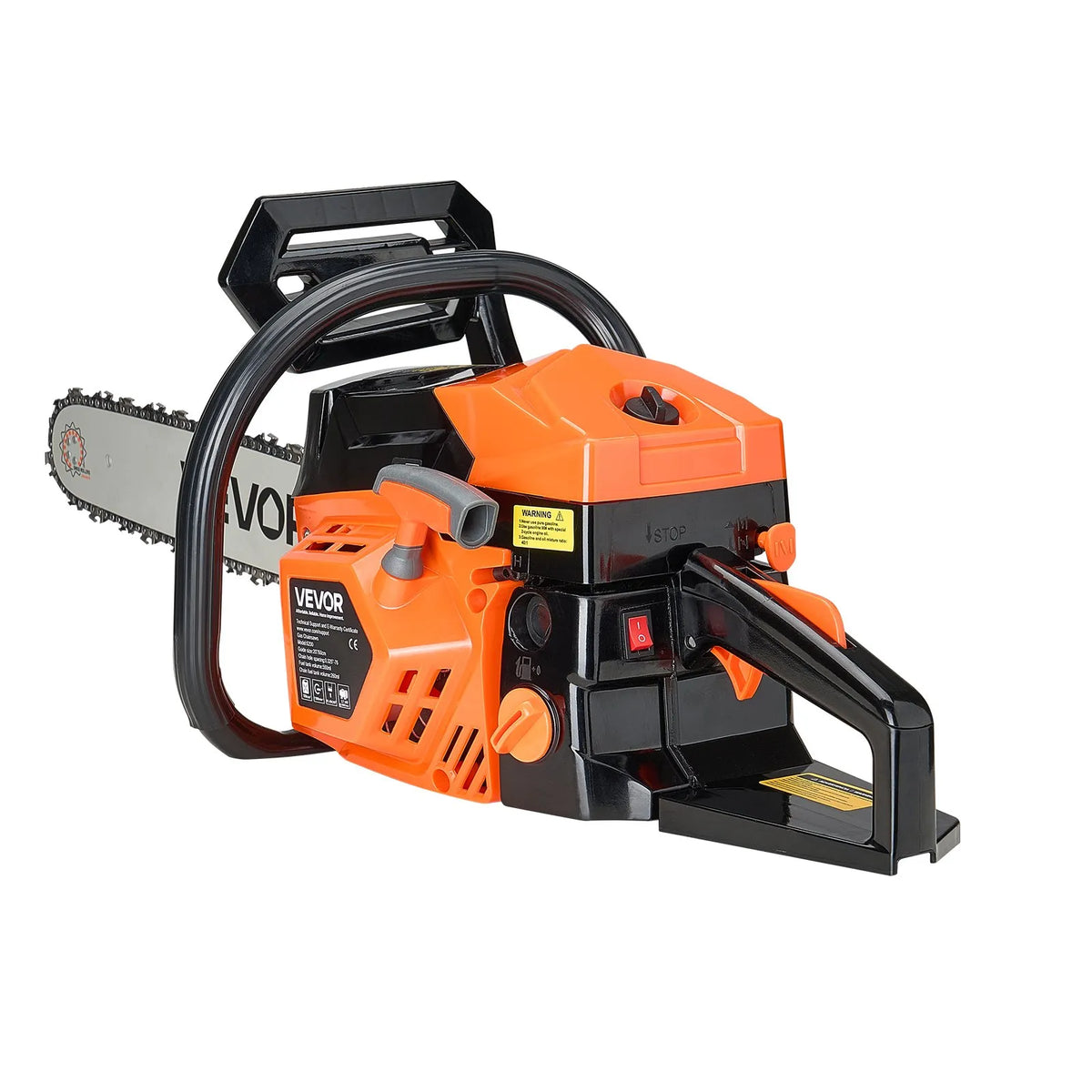 VEVOR 58 cm³ benzīna motorzāģis ar 508 mm sliedi, 2,7 ZS jauda, neslīdošs rokturis, divas tvertnes, koksnes griešanai, koku apzāģēšanai un teritorijas attīrīšanai