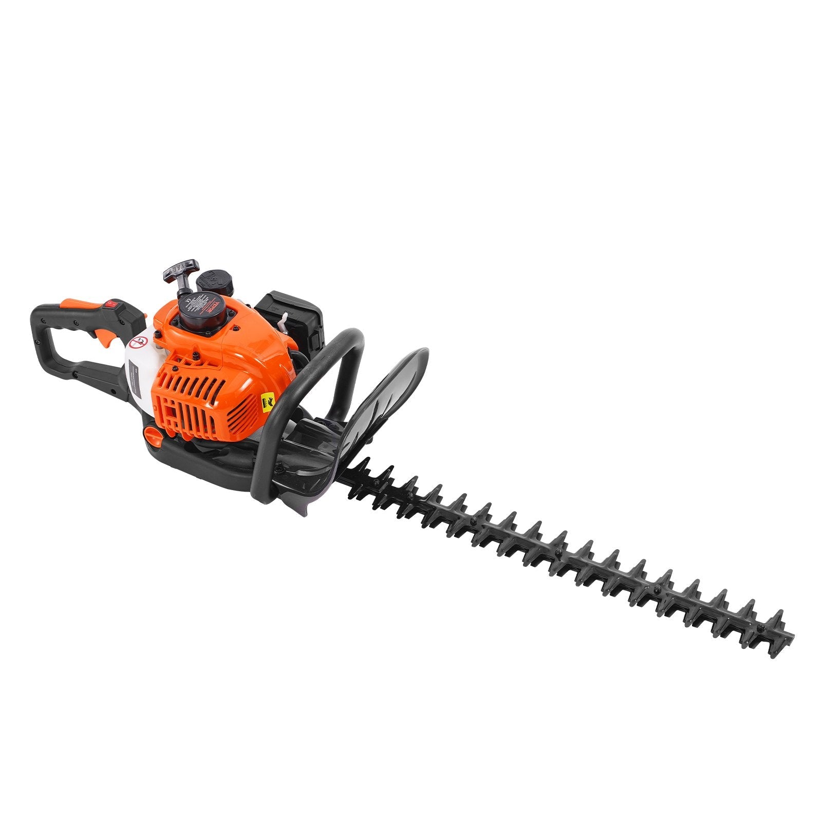 VEVOR rokas benzīna dzīvžogu trimmeris, 26 cm³ 2-taktu dzinējs, 590 mm asmens ar divpusēju, divvirzienu griešanas sistēmu, 180° regulējama griešanas galva, piemērots krūmu un zemāku dzīvžogu apgriešanai
