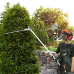 VEVOR benzīna dzīvžogu trimmeris, 26 cm³ 2-taktu dzinējs, 400 mm asmens ar divpusēju, divvirzienu griešanas sistēmu, 270° regulējama griešanas galva, piemērots krūmu un dzīvžogu apgriešanai